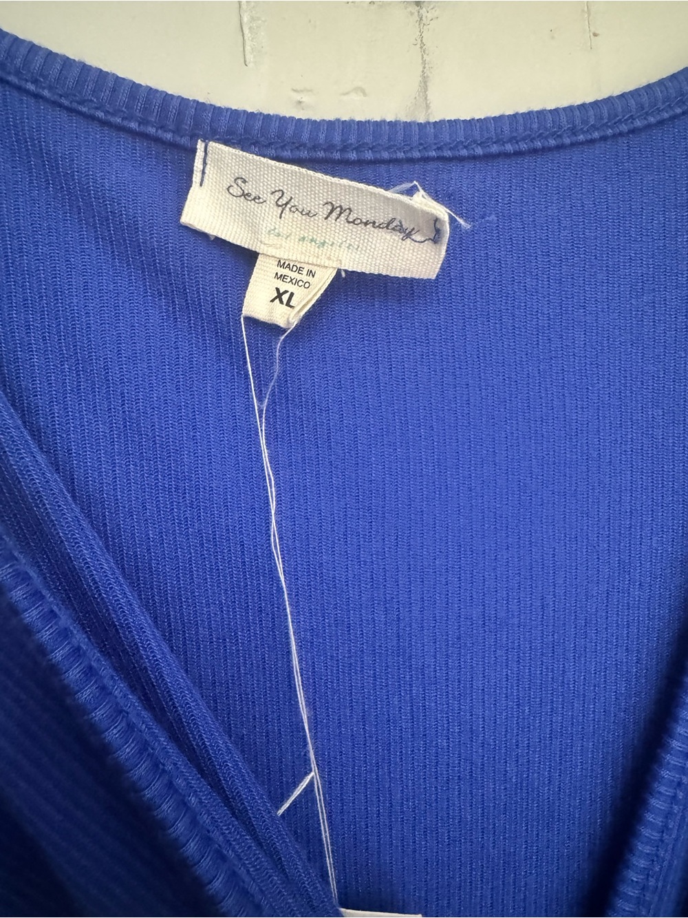 See You Monday Cobalt Blue Ribbed V-Neck Top - Picture 2 of 4
